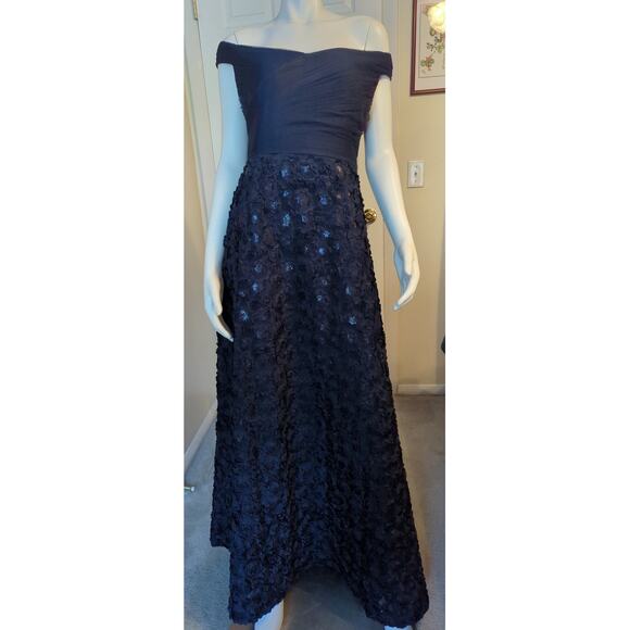 Adrianna Papell Dresses & Skirts - ADRIANNA PAPELL Midnight Blue Floral Pattern Full Length Off Shoulder Gown Sz 14